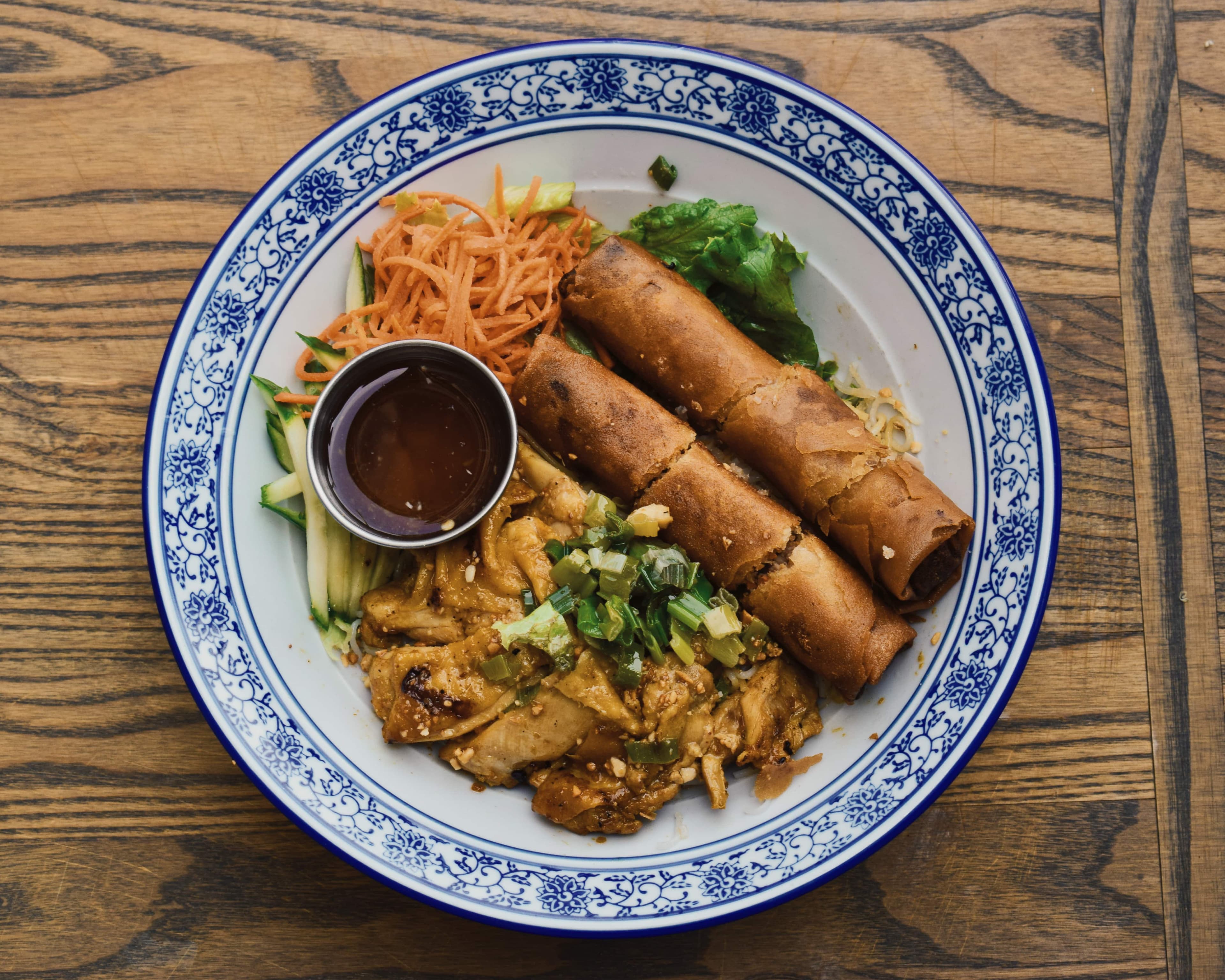 Grilled Lemongrass Chicken & Fried Rolls